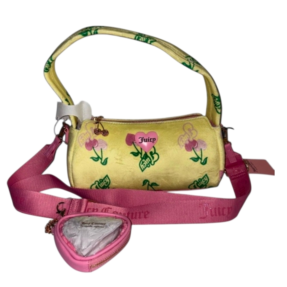 💛▪️Juicy Couture▪️ Yellow Iris Multi Retro Juicy Cherry Shoulder Bag - Picture 2 of 5